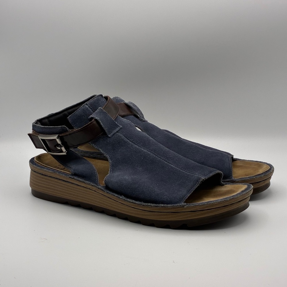 Naot Verbena Sandals Women 41 L10 Blue Suede Leather Ankle Strap Comfort Shoes